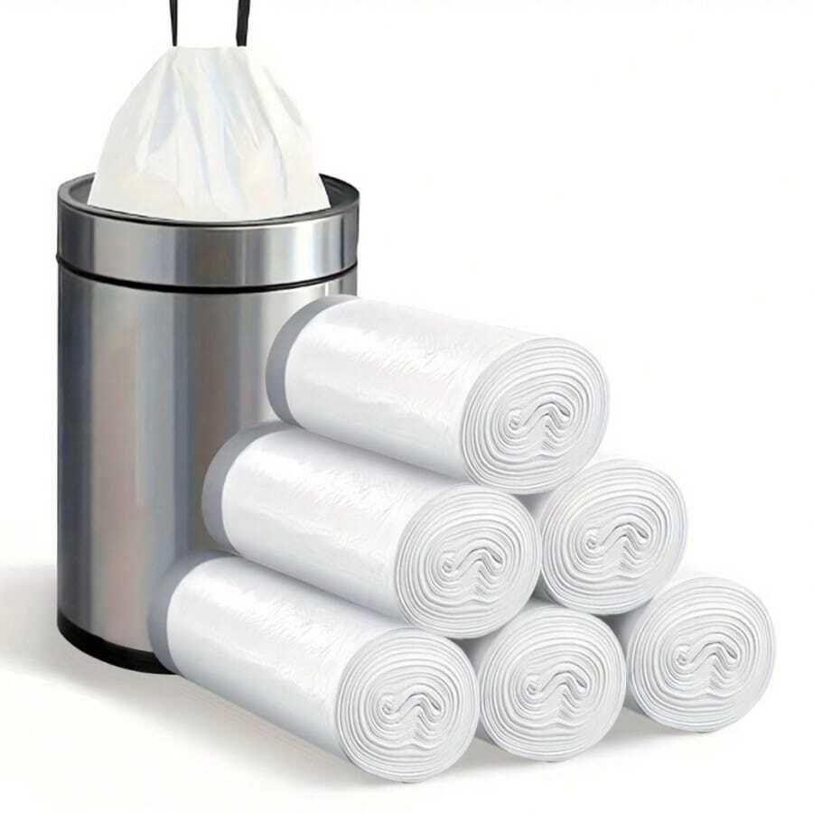 5 cuộn/75 túi đựng rác bằng nhựa nhỏ 4 gallon chịu lực, nhà bếp gia dụng di động, túi đựng rác có dây rút ở ký túc xá, đồ gia dụng, trợ thủ đắc lực cho ký túc xá, vật dụng thiết yếu cho mùa tựu trường, quà tặng cho mùa tựu trường