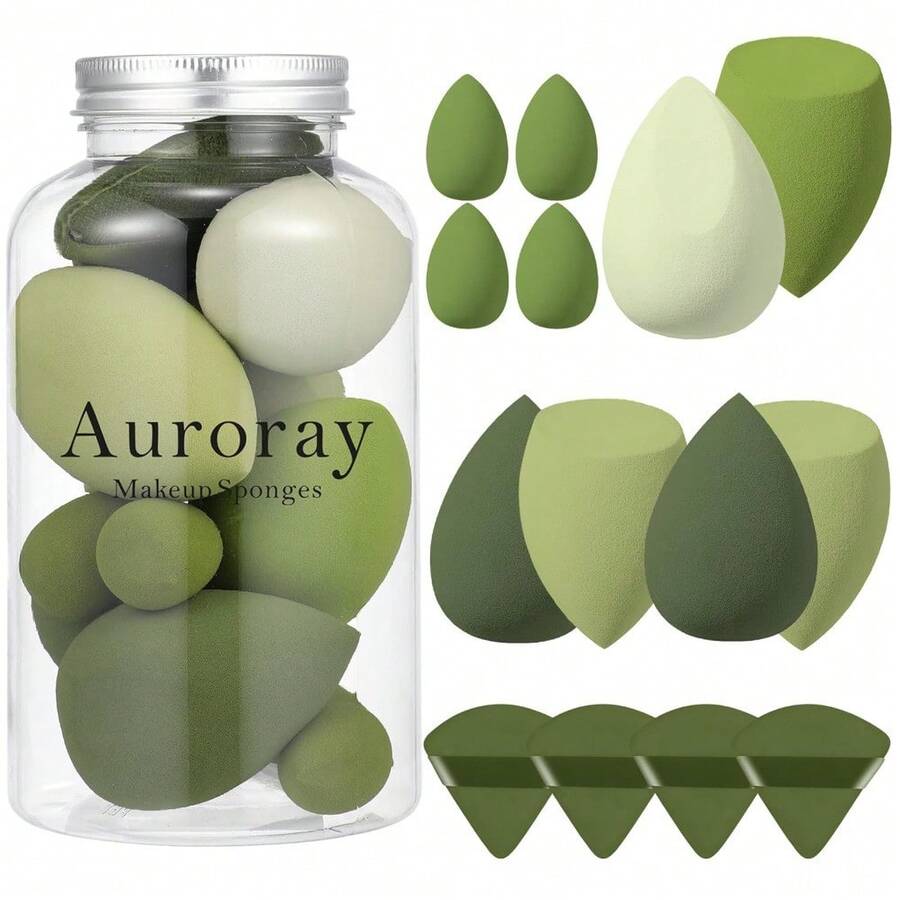 14 Pcs Unisex Black Makeup Sponge Set Including 4 Powder Puffs And 4 Mini Sponges Versatile For Liquid Foundation Powder Concealer Cream Application Home On The Go Use - Green - View 1