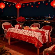 4-Piece Set/1 Red Heart Party Tablecloth, Valentine's Day Decoration 54x108 Inches, Valentine's Day Party Supplies, Disposable Plastic, Birthday, Proposal, Bridal Party, Restaurant Party Decoration - Red - View 4