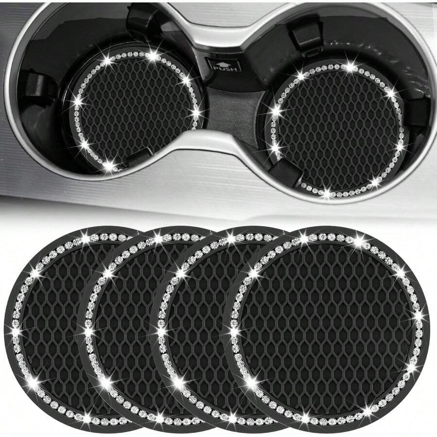 Bling Cup Holder Coasters For Car4PCS Universal Non-Slip Cup Holder Rhinestone Decorative Coasters Crystal Car Interior Accessories For Women Blackcar Acessesories, Car, Car Acessesories Women, Car Stuff, Car Decor, Car Accesssories, Stocking Stuffers, Car Accessories For Women, Christmas - 4 chiếc màu đen - Xem 1