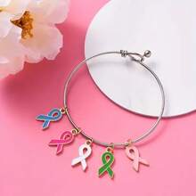 10pcs Alloy Love Ribbon Enamel Pendant Breast Cancer Mark Awareness Charms For Diy Jewelry Making Mobile Phone Case Decor Accessories - Multicolor - View 10