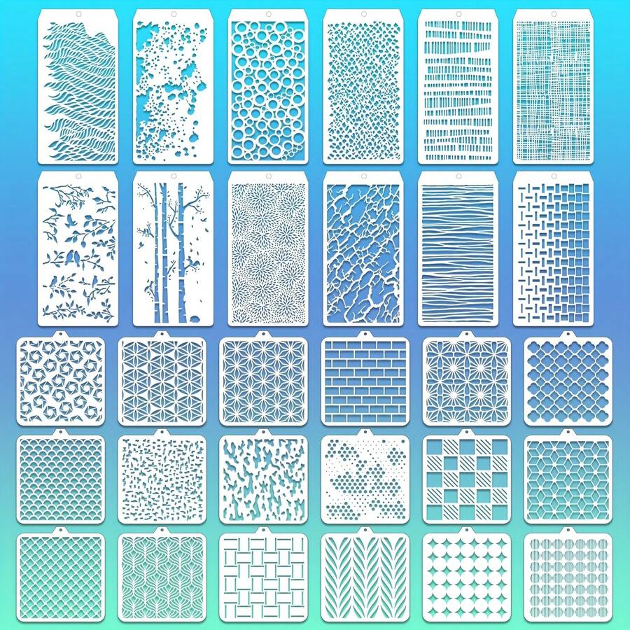 30Pcs Reusable Abstract Layering Stencils – Geometric & Christmas Spray Paint Templates For Wall, Canvas & DIY Crafts - 白色 - 查看 1