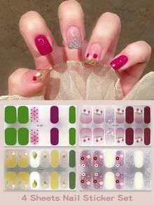 Christmas 4 Sheet Self-Adhesive Waterproof Long-Lasting 3D Fashionable Gel Nail Wraps Nail Strips Nail Stickers With Nail File Nails - Multicolor - View 5