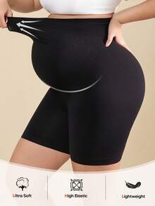 Maternity Soft Elastic Waist Comfortable Belly Support Shorts - Black - View 5