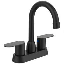 4英寸双孔浴室洗脸盆龙头，双把手冷热水混合龙头，现代简约设计，适用于浴室柜盥洗台洗脸盆 - 彩色 - 查看 9