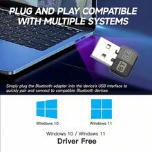 VAORLO Mini USB Bluetooth 5.4 Transmitter Wireless Adapter Compatible With Windows 11/10 Computers, Suitable For Wireless Mice, Keyboards, Headphones, Bluetooth Speakers And Bluetooth Printers. - Black - View 6