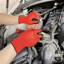 3/5 Pairs Red & Black Classic Nylon Thickened Gloves, Nitrile Anti-Slip Gloves, Construction, Beach Combing, Cycling Protective Gloves - Red and Black - View 7