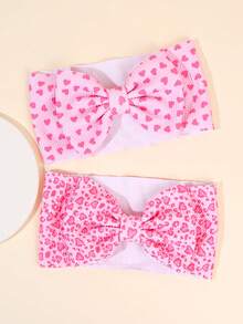 2PCS Valentine's Day Hair Bows For Girls Pink Baby Breathable Headband Baby Bow Headbands For Girls Waffle Tied Bow Hairbands Cute Red Heart Head Wraps Hair Accessories For Infant Toddler Kid - Multicolor - View 3