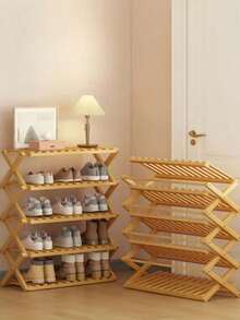 3/4/5层竹制储物架，适合室内外使用，单件装，万圣节礼物，衣柜收纳架，玄关置物架，简约装饰，耐用竹材，结构稳固，可堆叠，多层置物架，小空间及户外爱好者的理想之选。 - 杏色 - 查看 9