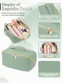 1 PC Mint Green Pu Leather Premium Pillow Bag, Versatile Travel And Commuter Handbag Make Up Bag,Fashionable And Casual Large Capacity Portable Zipper Makeup Bags,Travel And Vacation Essentials Cosmetic Bags For Sanitary Napkins,Pouch Pads - 綠色 - 查看 2