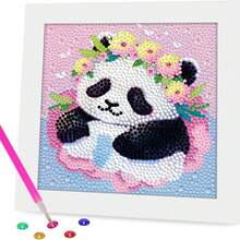 1pc 5D Diamond Painting Art Set, Includes Frame And DIY Materials, Anime Figure, DIY Diamond Stickers, Cow, Elephant, Panda And Dolphin Designs, Great For Children's Birthday, Back To School Gifts, Kids Craft Activities, Home Wall Decor, And Valentine's Day Gifts