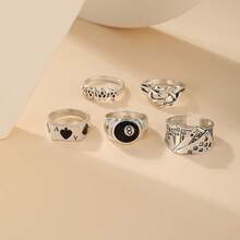 5 قطع مجموعة خواتم معدنية بشكل 8 مبتكرة عتيقة للنساء - فضي عتيق - مشاهدة 3