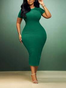 فستان كاجوال أنيق من قماش محبوك ذو لون أحادي، قصة غير متماثلة/غير منتظمة بياقة مستديرة، طول متوسط، مناسب لحفلات الشاي والمكتب اليومي والتنقل والزي الرسمي للمعلمين والملابس الرسمية الكاجوال وملابس الكنيسة والترفيه الخارجي في الربيع والصيف والخريف والشتاء، فستان أنيق للسيدات - أخضر - مشاهدة 3