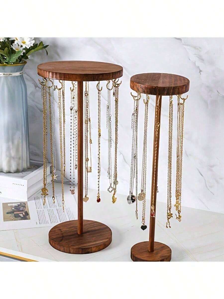 Disassembled Solid Wood Round Bracelet And Anklet Display Stand, Jewelry Organizer For Necklaces And Sweater Chains, Detachable Solid Wood Round Bracelet, Necklace And Hair Accessories Display Stand. The Detachable Jewelry Organizer Is Ideal For Displaying Bracelets, Necklaces, And Sweater Chains With Maximum Visual Effect. - Multicolor - View 1