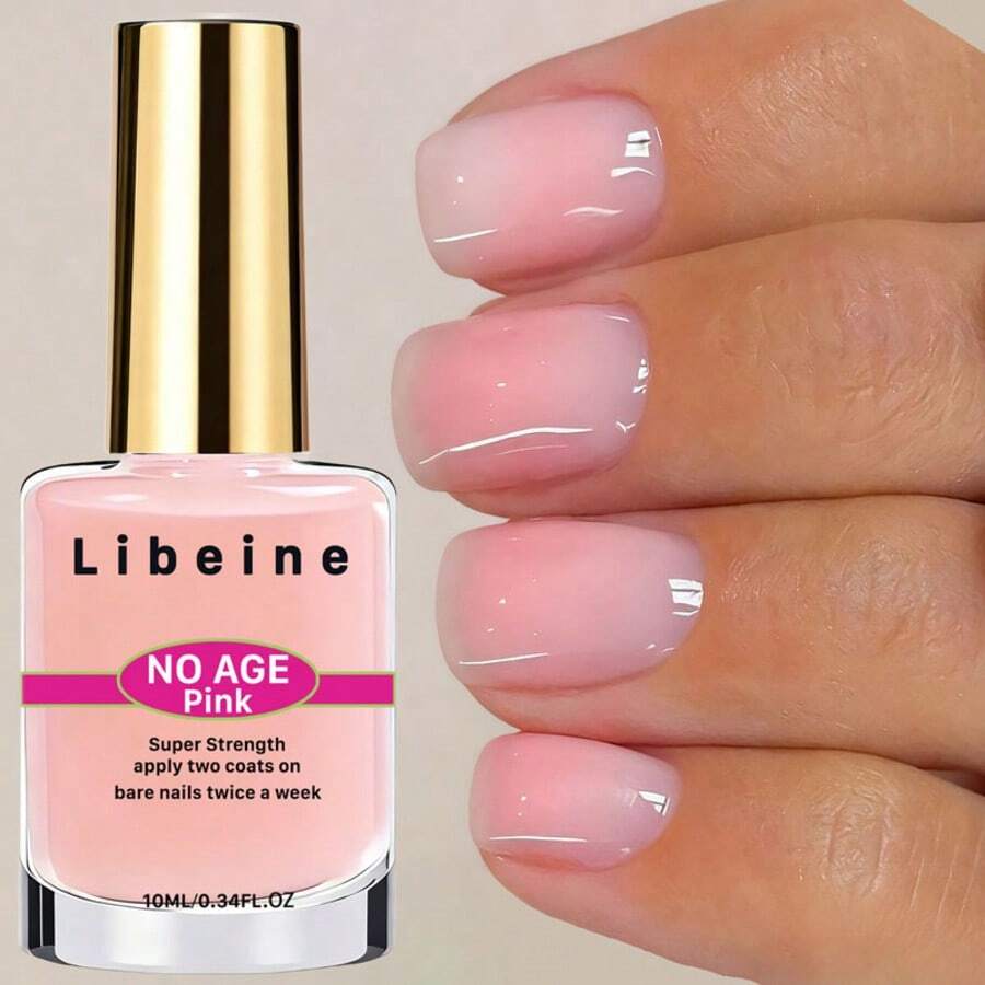 Libeine 10毫升天然粉色指甲强化剂，自然风干，填补指甲凹凸不平，每周在裸甲上涂抹两层，快速提升指甲光泽，保护脆弱、纤薄、柔软的指甲。