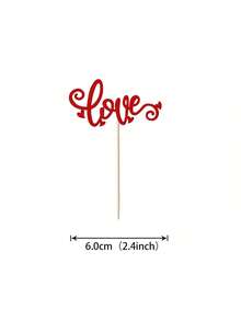 24PCS Valentine's Day Love Cupcake Toppers With Glitter Heart Letter Sweet Love Cupcake Picks Valentine's Day Theme Wedding Engagement Bridal Shower Birthday Party Cake Decorations Supplies Red