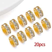 20pcs Real 18K Gold Plated Clear Crystal Rhinestone Beads Straight Flange Beads Golden Flat Round Rhinestone Bead Rondelle Crystal Metal Bead For DIY Jewelry Making - Multicolor - View 15