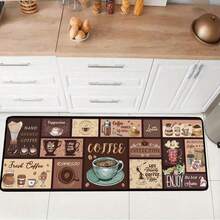 复古咖啡抗疲劳厨房垫，1 块涤纶地毯，适用于入口、卧室、客厅、阅览室、洗衣房 - 可机洗，矩形，走廊垫