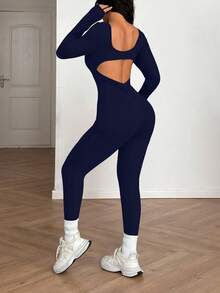 AiTyi Women's Jumpsuit, Well Fitted Casual Everyday Ruched Backless Hollow Out Comfortable Fashionable Sexy Slim Fit Outdoor Sports Versatile, Suitable For Graduation, Back To School, Christmas, New Year, Autumn/Winter Knit Long Sleeve Jumpsuit