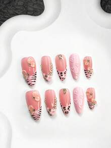 10 miếng dán móng tay hình hoa hồng màu hồng cho ngày Valentine, móng giả kiểu Pháp, trang trí móng tay hình trái tim vẽ tay, sơn móng tay màu hồng, miếng dán móng tay đính đá lấp lánh, họa tiết da báo và lượn sóng, 3 kích cỡ: hình hạnh nhân, hình quan tài, hình miệng vịt, bao gồm dụng cụ làm móng (1 miếng dán dạng thạch + 1 dũa móng), thích hợp cho ngày Valentine, đi làm, tiệc tùng, v.v. - Nhiều màu - Xem 3