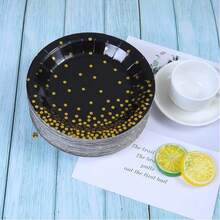 7-Inch/9-Inch Disposable Gold Foil Polka Dot Black Paper Plates, Leak-Proof Thickened Paper Plates | 3-Second Cleanup | Party Disposable | Camping & Household Stocking | Cake Plates, Birthday Party, Holiday Events, Graduation, Thanksgiving, Christmas Tableware - Black Combination With Gold Foil Polka Dots - View 6