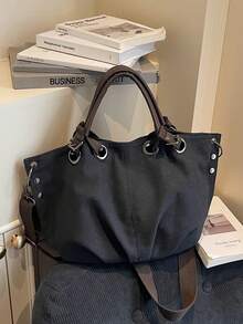 1pc Women's Fashion Student Style Large Capacity Tote Bag - Black - View 2