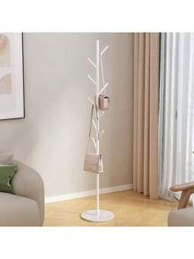 1pc Marble Texture Coat Rack, Simple Freestanding Clothes Hanger, Movable Bedroom Minimalist Modern Hanging Bag & Garment Rack, Home Use - White - View 4