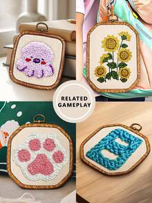 2pcs Beige DIY Punch Embroidery Fabric, Made Of Polyester With Good Texture, Clean Surface And Uniform Stitches For Lovely Finished Products - Apricot - View 5