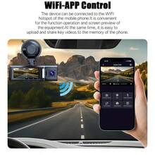 4K 高清行车记录仪带 WIFI 功能，前/中/后 3 个摄像头，广角汽车行车记录仪，带夜视功能的车载摄像头，停车监控循环记录应用程序，G 传感器，运动检测，包含 64GB 存储卡，内置 150mAh 锂电池 - A - 查看 4