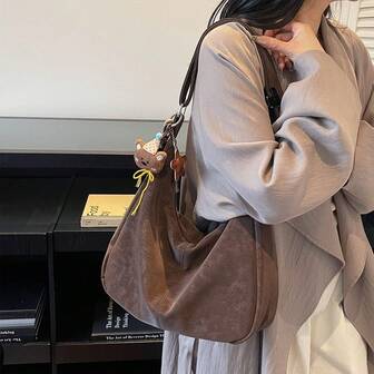 Höst/vinter Ny modeväska för kvinnor, Retro axelväska med stor kapacitet, Axelväska, Tygväska, PU-sammetsmaterial, Lämplig för högskolestudenter, kontorsarbetare, shopping, fritidsresor