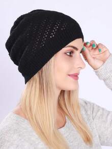 1pc European & American Style Winter Hollow Out Beanie Hat, Women Knitted Warm Ski Cap Warm Accessories - Multicolor - View 7
