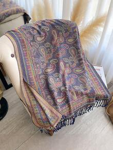 1条女士优雅佩斯利提花仿羊绒围巾，波西米亚风时尚百搭流苏披肩，双面可用，保暖百搭，适合日常佩戴、旅行、度假 - 紫色 - 查看 3