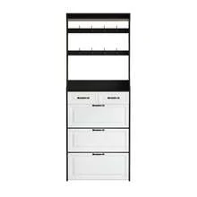 Black Shoe Cabinet With Coat Rack, 3 Doors, 2 Drawers - Black and White - View 1
