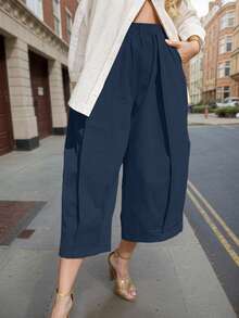 Quần dài cỡ lớn mùa thu/đông, kiểu dáng suông, màu trơn, thoải mái, ống rộng, có túi, thích hợp cho các bữa tiệc hóa trang và mặc hàng ngày. - Màu xanh hải quân - Xem 2