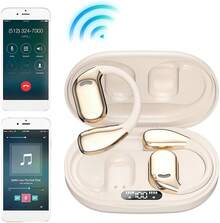 Fones de ouvido sem fio Bluetooth com tradução, novo modelo 2025, com tradução em tempo real, compatível com 144 idiomas, com inteligência artificial, chamadas bidirecionais em tempo real, operação por toque, ideais para viagens, negócios e estudos (bege). - Bege - Visão 3