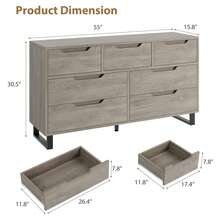 Dragonpad 7/8 Drawer Dresser For Bedroom, Freestanding Horizontal Drawer With 3 Tier Storage Shelves And Metal Legs, Wooden Closet Chest Storage For Living Room, Hallway, Entryway - Gray-7 Drawers - 查看 2