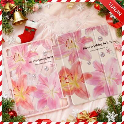 2026 New Year & Christmas Gift Recommendation: Acrylic Transparent Crystal Protective Case With Double-Sided Floral & Starfish Pattern, Shock-Proof, Suitable For IPad 7, 8 And 10th Gen (10.2 Inch), Built-In Pencil Slot, Support Sleep/Wake Function