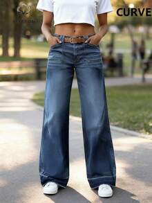 Quần jean ống đứng cạp cao màu xanh đậm cỡ lớn cho nữ, đa năng khi đi làm, thường ngày, dạo phố - Rửa tối - Xem 2