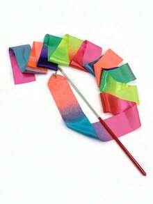 1pc Gymnastics Ribbon Dance Sticks,Beach Outdoor Party Magic Wand Ribbon Gift, Shiny Colorful Gradient Artistic Rhythmic Dance Silk Ribbon , Rhythmic Dance Ribbon Gymnastics Ribbon Gift Streamer Baton Twirling Rod, Artistic Gymnastics Ballet Twirling Streamer Perfect For Artistic Dance Gymnastics, Performance