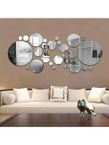28pcs/Set 3D Acrylic Mirror Wall Sticker, Round Mirror, DIY Bedroom, Bathroom And TV Background Room Sticker Wall Decoration - Multicolor - View 1
