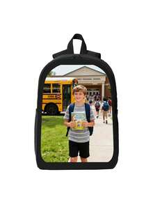 1pc Customizable Backpack With Your Photo/Name/Logo. This Multi-Functional Backpack Is Suitable For Daily Commuting, Hand-Washable, Lightweight, And Easy To Carry. It's Perfect For Outings And Travel. Personalized Photos Can Be Printed With Your Name Or Signature. Ideal For Family Photos, Pet Photos, Wedding Photos, Parent-Child Photos, Anniversaries, Graduations, Christmas, Halloween, Thanksgiving, National Day, Spring Festival, And Other Holidays, As Well As For Awards And Gifts For Friends. - Black - View 3