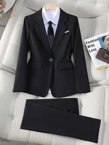 High-End Professional Suit For Women, Fashionable & Elegant Goddess Style Formal Uniform, Suitable For Hotel Front Desk, Spring & Autumn - Black - View 7