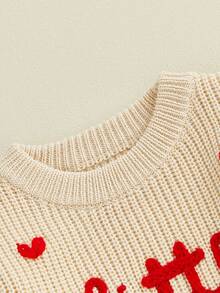 Conjunto de San Valentín para bebé niña y niño, suéter con corazón de amor pequeño, mono de punto grueso de manga larga, sudadera de gran tamaño con cuello redondo, prendas de punto, tops para recién nacidos, ropa de primavera e invierno - Albaricoque - Ver 4
