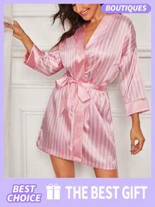 Valentine's Day Gift Women's Nightgown Women's V-Neck Satin Nightgowns For Women Silk Sleepwear 3/4 Sleeve V-Neck Nightshirts(S/M/L/XL) Valentine's Day - 粉色 - 查看 2
