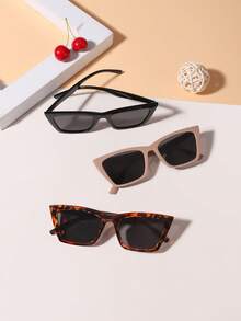 3 piezas Gafas de moda con montura de ojo de gato de policarbonato estilo retro para jóvenes de 12 a 16 años, para uso diario y coordinación con ropa de exterior - Multicolor - Ver 3