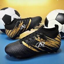 1 Pair New Soccer Shoes, Recommended For Teenagers, Students, Matches And Training, Low-Top, Long Studs, Non-Slip, Suitable For AG, FG, Soft Ground, Real Grass, Competition And Training, Lace-Up, Men's Soccer Shoes, High-Top, Professional Soccer Boots - Black and Gold - View 5