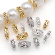 2pcs Rondelle Spacer Beads Brass Micro Pave Cubic Zirconia Gold Silver Flat Spacer Beads For DIY Earring Bracelet Necklace Jewelry Making - Multicolor - View 2