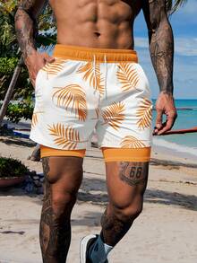 Men's Beach Holiday Print Drawstring Double Layer Beach Shorts - Multicolor - View 2