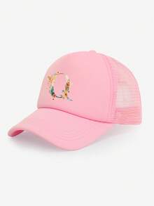 1pc Girls' Colorful Floral & Letter Decor Breathable Mesh Baseball Cap, 26 Letters Customizable, Sweet & Fresh , Lightweight Perforated Design, Suitable For Spring/Summer, Casual, School, Birthday, Holiday Gift - Pink - View 34