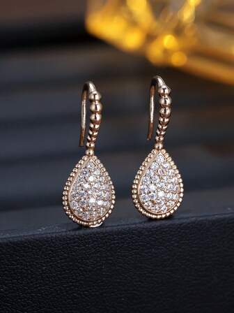 1 par de pendientes de lujo con forma de lágrima, pendientes de estilo elegante europeo y americano